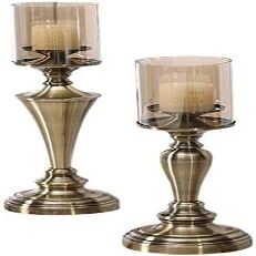ALHJ Candle Holder European-Style Candle Holder Home Decoration Decoration Table Model Room Candle Holder Romantic Candle Light Dinner (Color : Brass)
