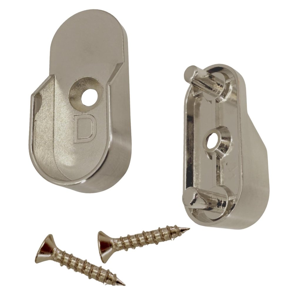 Satin Nickel Oval Closet Rod End Brackets w/Rear Facing 5mm Pins | 15mm x 30mm | 4 Pack