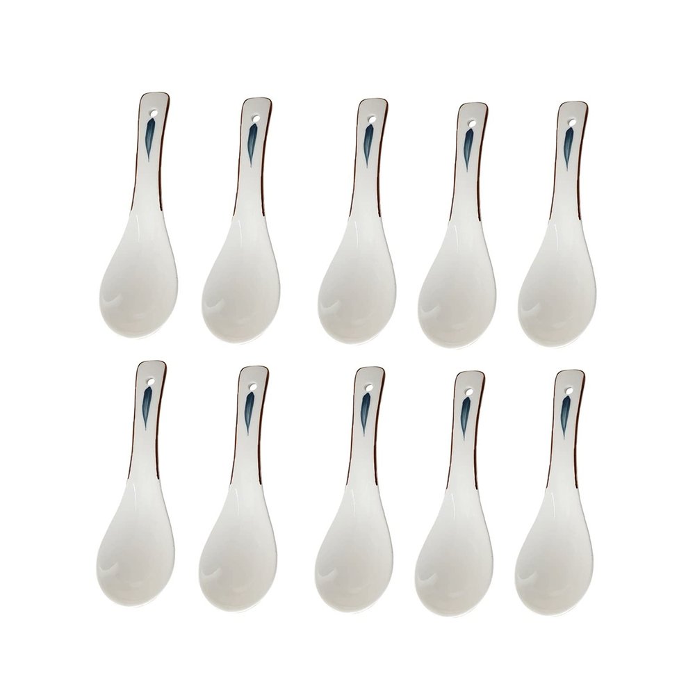 Bulk Spoons Set 10 Small Household Ceramic Small Eating Spoons With Long Handles For Noodles Japanese Style Large Soup And Porridge Net Red Spoon Ideas Spoons for Eating