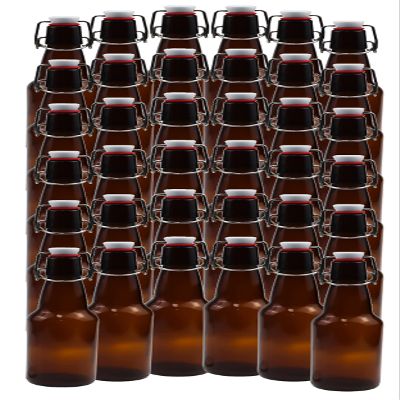 ICE N COLD | Pack of 36 Amber 16-20oz Growler with Flip Top Airtight Silicone Seal | For Beverages, Oil, Vinegar, Kombucha, Beer, Water, Soda, Kefir