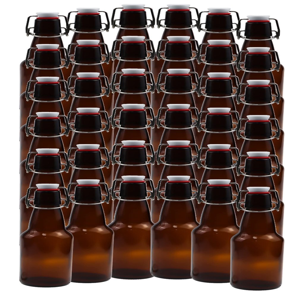 ICE N COLD | Pack of 36 Amber 16-20oz Growler with Flip Top Airtight Silicone Seal | For Beverages, Oil, Vinegar, Kombucha, Beer, Water, Soda, Kefir
