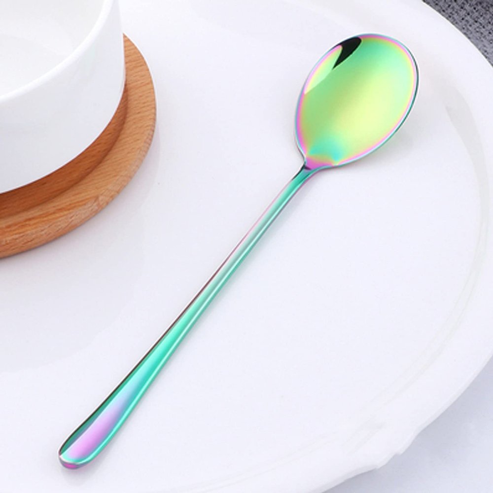 Bulk Spoons Set 304 Stainless Steel Color Spoons Household Long Handle Korean Spoons Children's Small Spoons Creative Cute Eating Spoons 2pcs Spoons for Eating (Color : I)