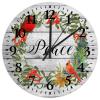 12 Inch Peace Wood Clock Quality Quartz Non Ticking Merry Christmas Cardinal Bird Pine Wreath Wall Clock for Bedroom Arabic Numeral Round Clock for Living Room Office view 1