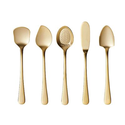 Bulk Spoons Set Gold Coffee Spoons 5 Pieces - Stainless Steel Smooth Edge Design Spoon Set Dinner Spoon Table Spoon - Dessert Spoon Creative Ice Cream Scoop Spoons for Eating