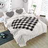 3 Pieces Queen Bedding Duvet Covers Set Valentine's Day Romantic Love Soft Quilt Cover and Pillow Shams, Lightweight Comforter Cover Sets with Zipper Closure for Bedroom Decor Black and White Plaid view 4