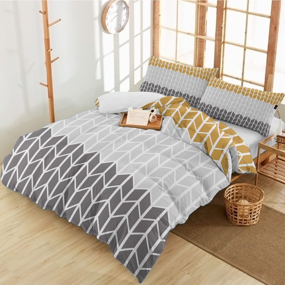 3 Pieces Queen Bedding Duvet Covers Set Geometric Vertical Lines Chevron Stripes Soft Quilt Cover and Pillow Shams, Comforter Cover Sets with Zipper Closure for Bedroom Decor Coloful Splicing
