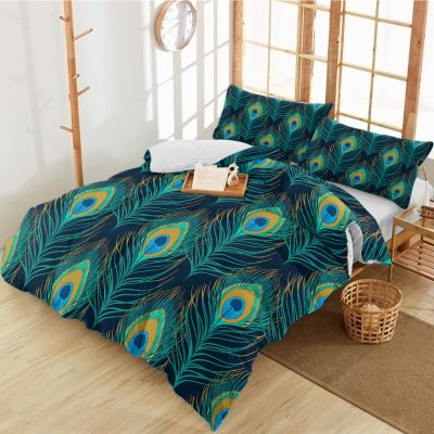 3 Pieces Twin Bedding Duvet Covers Set Wild Animals Peacock Feather Soft Quilt Cover and Pillow Shams, Lightweight Comforter Cover Sets with Zipper Closure for Bedroom Decor Turquoise