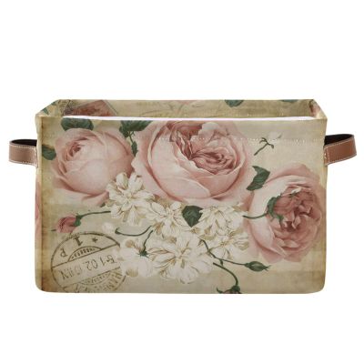 ALAZA Vintage Shabby Chic Rose Floral Foldable Storage Box Storage Basket Organizer Bins with Handles for Shelf Closet Living Room Bedroom Home Office 1 Pack