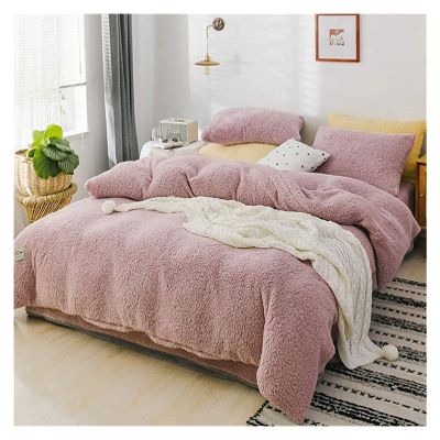 MSUDGH Comforter Queen Bedding Set Duvet Cover Bedding Set Pure Color Four-Piece Warm Velvet Down Set King Size Yellow Double Bed King Co