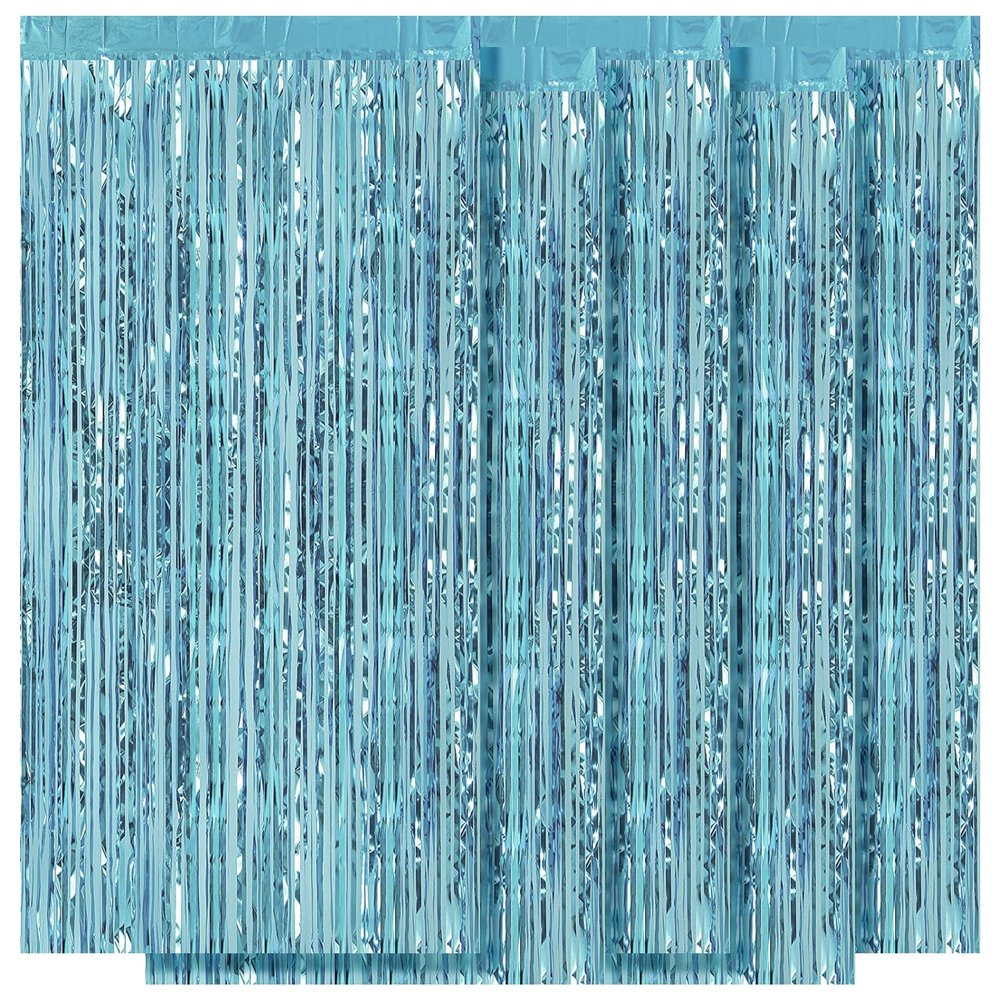 5 Pack Blue Fringe Backdrop 3.2ft x 8.2ft Foil Curtain Tinsel Foil Fringe Curtains Photo Booth Props for Mermaid Birthday Under The Sea Party Decorations Teal Blue Tinsel Backdrop Streamers (Blue)
