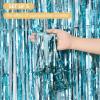 5 Pack Blue Fringe Backdrop 3.2ft x 8.2ft Foil Curtain Tinsel Foil Fringe Curtains Photo Booth Props for Mermaid Birthday Under The Sea Party Decorations Teal Blue Tinsel Backdrop Streamers (Blue) view 2