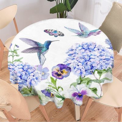 Kazynee Hummingbird Floral Round Tablecloth - Watercolor Animal Hummingbird Wild Plant Romantic Decorative Fabric Table Cover for Outdoor and Indoor Use 60"