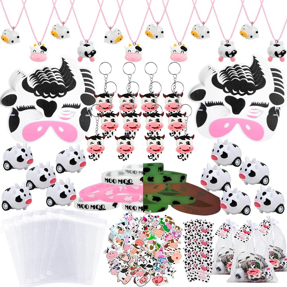 fozi cozi 134PCS Cow Birthday Party Favors Decorations,Farm Animal Birthday Party Supplies