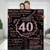 40th Birthday Blanket Gifts for Women - Happy 40th Birthday Gift Ideas for Her - 40 Year Old Gifts for Mom Grandma Wife Sister Friends - Personalized Flannel Fleece Soft Throw Blanket view 1