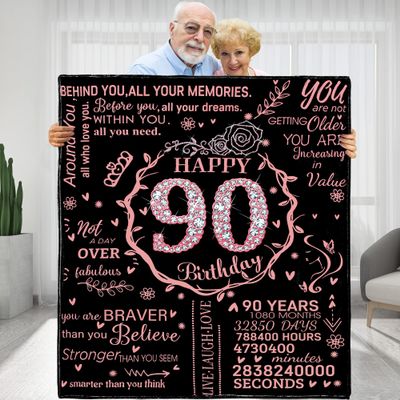 90th Birthday Gifts for Her - Cozy Flannel Fleece Soft Throw Blanket for Bed & Sofa