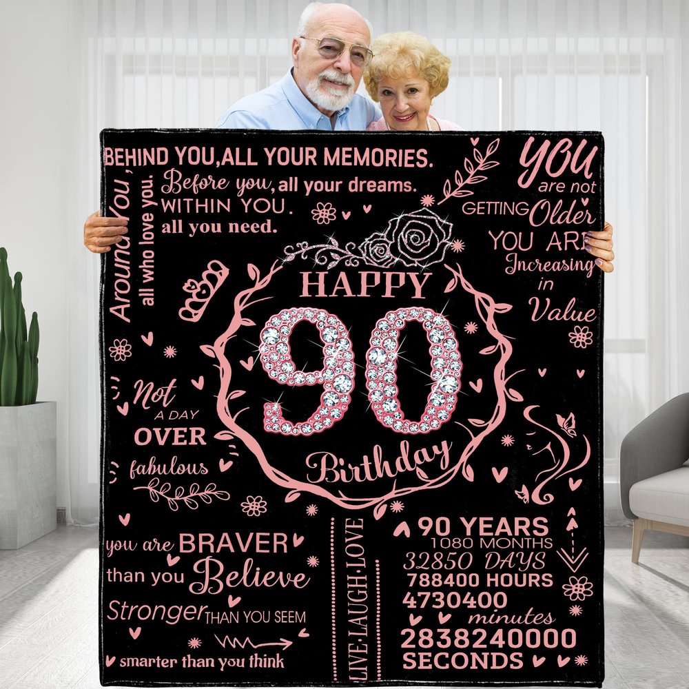 90th Birthday Gift Ideas - Soft Flannel Fleece Throw Blanket for Women: 90 Year Old Gifts for Mom, Grandma, Nana