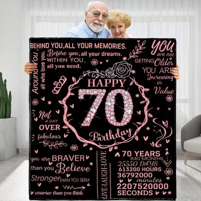 70th Birthday Gifts for Women - 70 Year Old Gifts for Grandma, Mom, Wife - Soft Fleece Flannel Throw Blanket for Bed, Sofa