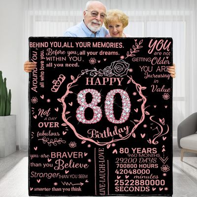 80th Birthday Gifts for Women - 80 Year Old Gifts for Grandma Nana Wife Mom - Soft Flannel Fleece Throw Blanket for Bed Sofa
