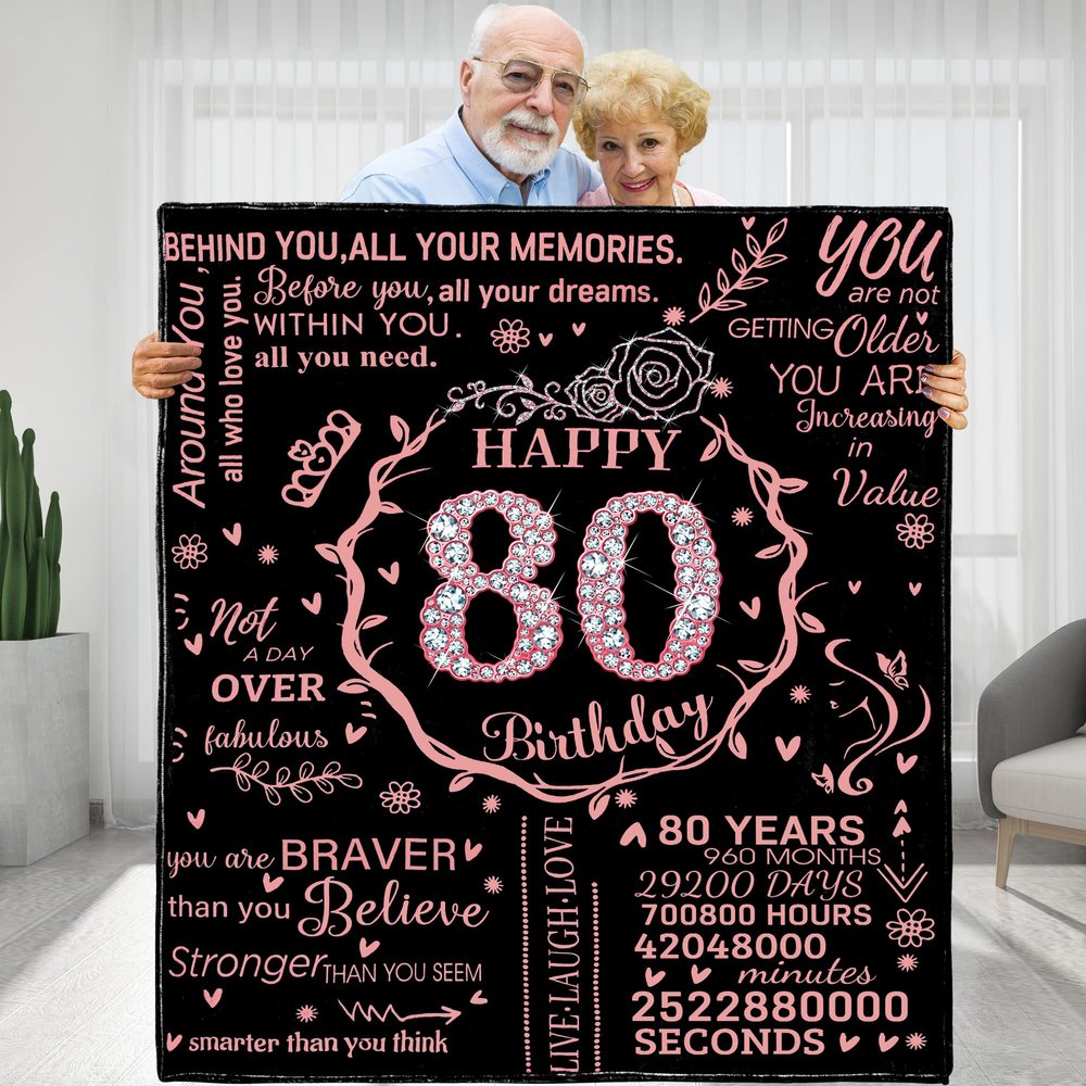 80th Birthday Gifts for Women - 80 Year Old Gifts for Grandma Nana Wife Mom - Soft Flannel Fleece Throw Blanket for Bed Sofa
