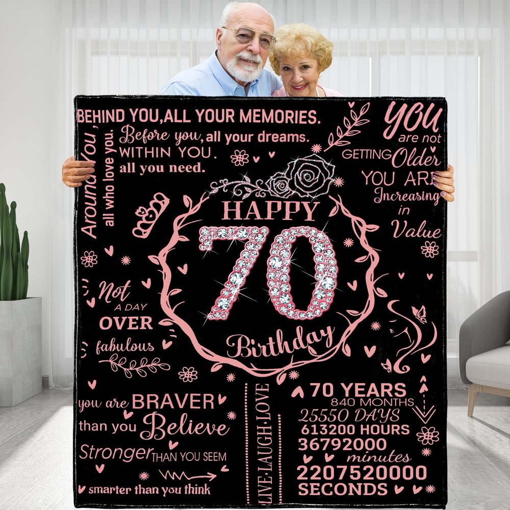 70th Birthday Gift Ideas - Soft Flannel Fleece Throw Blanket for Women - Mom, Grandma, Nana