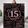 15th Birthday Blanket Gifts for Girls - Happy 15th Birthday Gift Ideas for Her - 15 Year Old Gifts for Daughter Sister Bestie - Personalized Flannel Fleece Soft Throw Blanket view 1