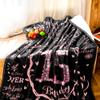 15th Birthday Blanket Gifts for Girls - Happy 15th Birthday Gift Ideas for Her - 15 Year Old Gifts for Daughter Sister Bestie - Personalized Flannel Fleece Soft Throw Blanket view 3