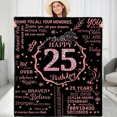 25th Birthday Blanket Gifts for Women - Happy 25th Birthday Gift Ideas for Her - 25 Year Old Gifts for Daughter Sister Bestie - Personalized Flannel Fleece Soft Throw Blanket
