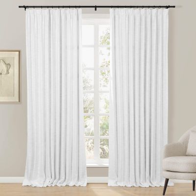 Drapifytex Pinch Pleat Thermal Insulated Blackout Curtains- (56Wx84L, White) Faux Linen Elegant Pinch Pleated Blackout Drape for Living Room Sliding Glass Door, 1 Panel