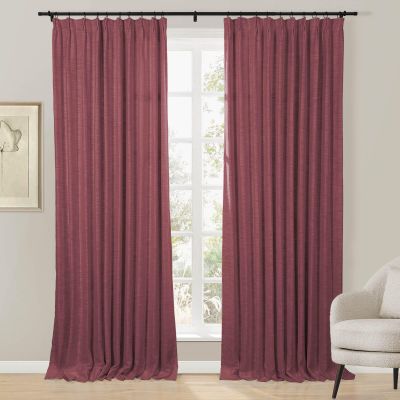 Drapifytex Pinch Pleat Thermal Insulated Blackout Curtains- (56Wx84L, Burgundy) Faux Linen Elegant Pinch Pleated Blackout Drape for Living Room Sliding Glass Door, 1 Panel