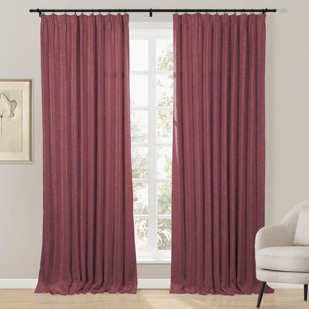 Drapifytex Pinch Pleat Thermal Insulated Blackout Curtains- (56Wx84L, Burgundy) Faux Linen Elegant Pinch Pleated Blackout Drape for Living Room Sliding Glass Door, 1 Panel