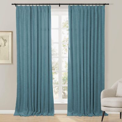 Drapifytex Pinch Pleat Thermal Insulated Blackout Curtains- (56Wx84L, Turquoise) Faux Linen Elegant Pinch Pleated Blackout Drape for Living Room Sliding Glass Door, 1 Panel