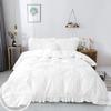 British-Linen Bedding 5PC Two Tone Pinch Pleated Corner Ruffle Frilled Duvet Cover Set with Zipper, 100% Egyptian Cotton, 400 Thread Count - White/White Solid, Full Size. view 2