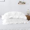 British-Linen Bedding 5PC Two Tone Pinch Pleated Corner Ruffle Frilled Duvet Cover Set with Zipper, 100% Egyptian Cotton, 400 Thread Count - White/White Solid, Full Size. view 3