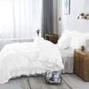British-Linen Bedding 5PC Two Tone Pinch Pleated Corner Ruffle Frilled Duvet Cover Set with Zipper, 100% Egyptian Cotton, 400 Thread Count - White/White Solid, Full Size. view 4