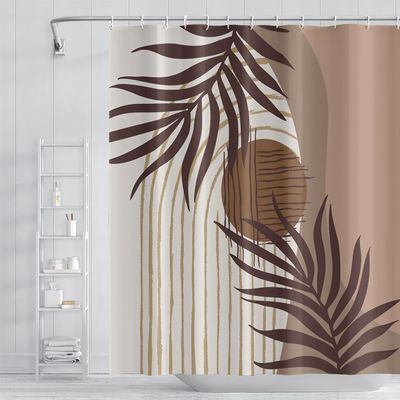 Umpoo Abstract Mid Century Boho Bathroom Shower Curtain - Eucalyptus Leaves Brown and Beige Sun Shower Curtain with Hooks - Waterproof Polyester Fabric - 72x78 Inch