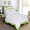 Decorative 3PC Two Tone Pinch Pleated Corner Ruffle Frilled Duvet Cover Set with Zipper, 100% Egyptian Cotton, 400 Thread Count - White/Sage Solid, Super King Size. view 1