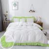 Decorative 3PC Two Tone Pinch Pleated Corner Ruffle Frilled Duvet Cover Set with Zipper, 100% Egyptian Cotton, 400 Thread Count - White/Sage Solid, Super King Size. view 2