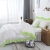 Decorative 3PC Two Tone Pinch Pleated Corner Ruffle Frilled Duvet Cover Set with Zipper, 100% Egyptian Cotton, 400 Thread Count - White/Sage Solid, Super King Size. view 3