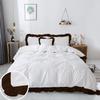 Decorative 3PC Two Tone Pinch Pleated Corner Ruffle Duvet Cover Set with Zipper, 100% Egyptian Cotton, 400 Thread Count - White/Chocolate Solid, Twin Size. view 3