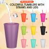 Remerry 80 Pcs Plastic Cups with Lids and Straws Reusable Tumblers Holiday Drink Coffee Cups with Lids for Birthday Christmas Party Favors Gifts, 16 oz(Multicolor) view 2