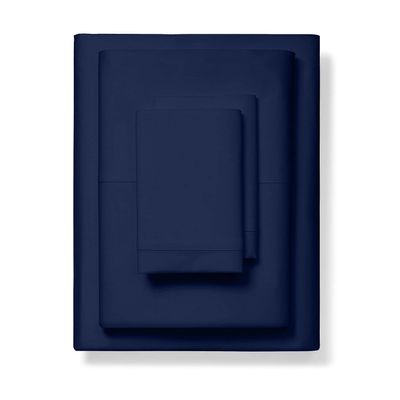 1000-Thread-Count 100% Pure Cotton Bed Sheets -4 Pc King Size Navy Blue Sheet Set, Single Ply Long Staple Combed Cotton Yarns, Best Luxury Sateen Weave, Fits Mattress Upto 17'' Deep Pocket