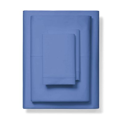1000-Thread-Count 100% Pure Cotton Bed Sheets -4 Pc Queen Size Deep Blue Sheet Set, Single Ply Long Staple Combed Cotton Yarns, Best Luxury Sateen Weave, Fits Mattress Upto 17'' Deep Pocket