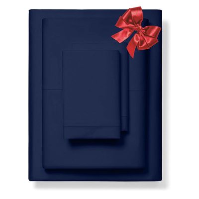 1000-Thread-Count 100% Pure Cotton Bed Sheets -4 Pc Full Size Navy Blue Sheet Set, Single Ply Long Staple Combed Cotton Yarns, Best Luxury Sateen Weave, Fits Mattress Upto 17'' Deep Pocket