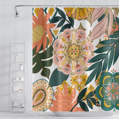 Umpoo Bohemian Floral Bathroom Shower Curtain Boho Abstract Tropical Leaves Flowers with Hooks Polyester Waterproof Fabric Paisley Unique Trendy Woman Decor, 48x72 Inch