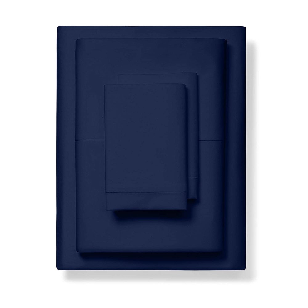 1000-Thread-Count 100% Pure Cotton Bed Sheets -4 Pc California King Size Navy Blue Sheet Set, Single Ply Long Staple Combed Cotton Yarns, Best Luxury Sateen Weave, Fits Mattress Upto 17'' Deep Pocket