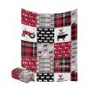 Personalized Farm Life Tractor Car Plaid Red Blanket with Name Text Custom Super Soft Fleece Throw Blankets for Couch Sofa Bed 50 X 60 inches view 1