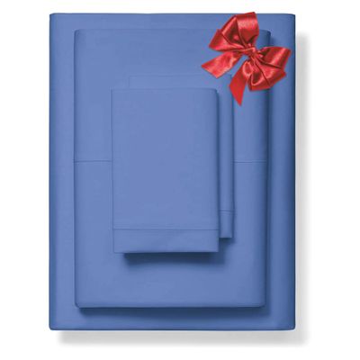 1000-Thread-Count 100% Pure Cotton Bed Sheets -4 Pc California King Size Deep Blue Sheet Set, Single Ply Long Staple Combed Cotton Yarns, Best Luxury Sateen Weave, Fits Mattress Upto 17'' Deep Pocket