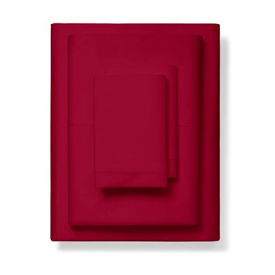 1000-Thread-Count 100% Pure Cotton Bed Sheets -4 Pc California King Size Red Sheet Set, Single Ply Long Staple Combed Cotton Yarns, Best Luxury Sateen Weave, Fits Mattress Upto 17'' Deep Pocket