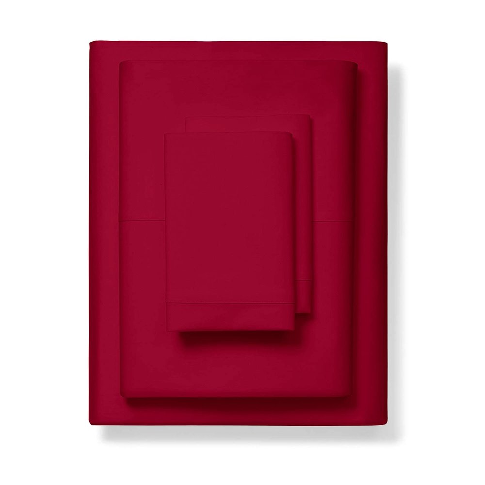 1000-Thread-Count 100% Pure Cotton Bed Sheets -4 Pc California King Size Red Sheet Set, Single Ply Long Staple Combed Cotton Yarns, Best Luxury Sateen Weave, Fits Mattress Upto 17'' Deep Pocket