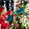 12" Peacock Christmas Decoration Glittering Blue Peacock with Clip for Party and Christmas Decorations (2 Pack) view 3
